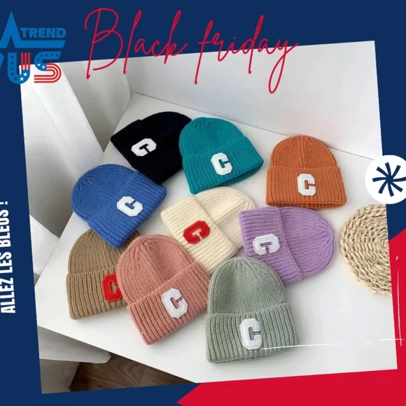 Winter unisex multi color C letter beanie cap - Picture 9 of 10